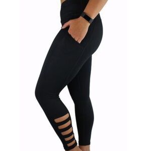 Kiava Black Leggings with Pockets Cut-out